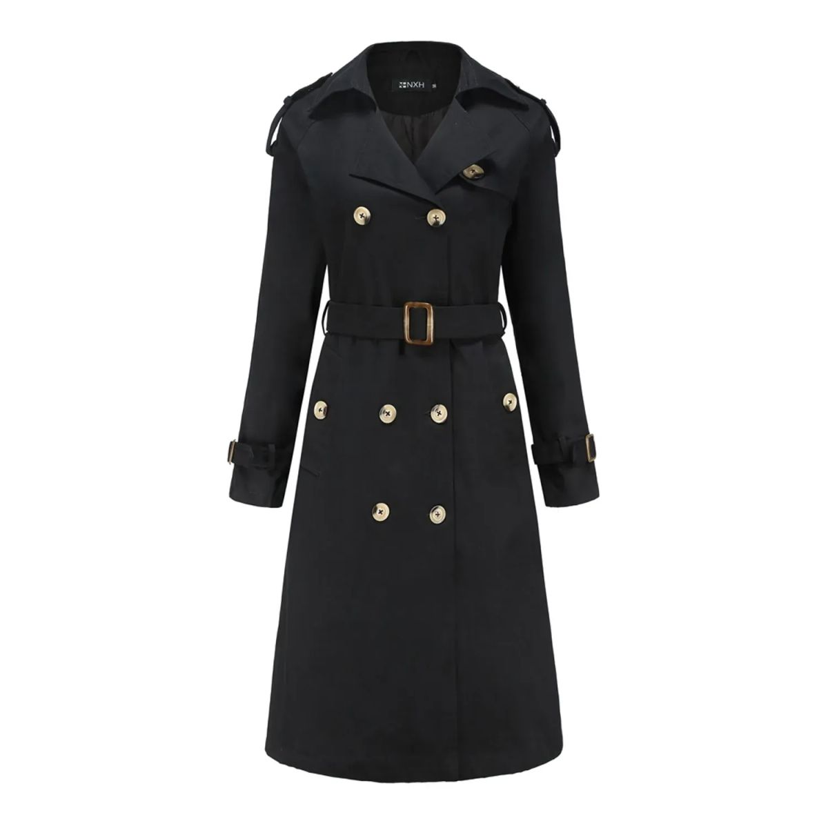 TIOZONEY - Abrigo largo tipo gabardina para mujer - Negro