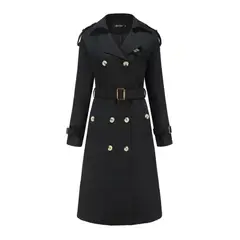TIOZONEY - Abrigo largo tipo gabardina para mujer - Negro