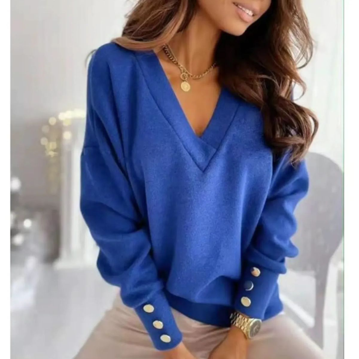 TIOZONEY - Cárdigan Mujer - Azul