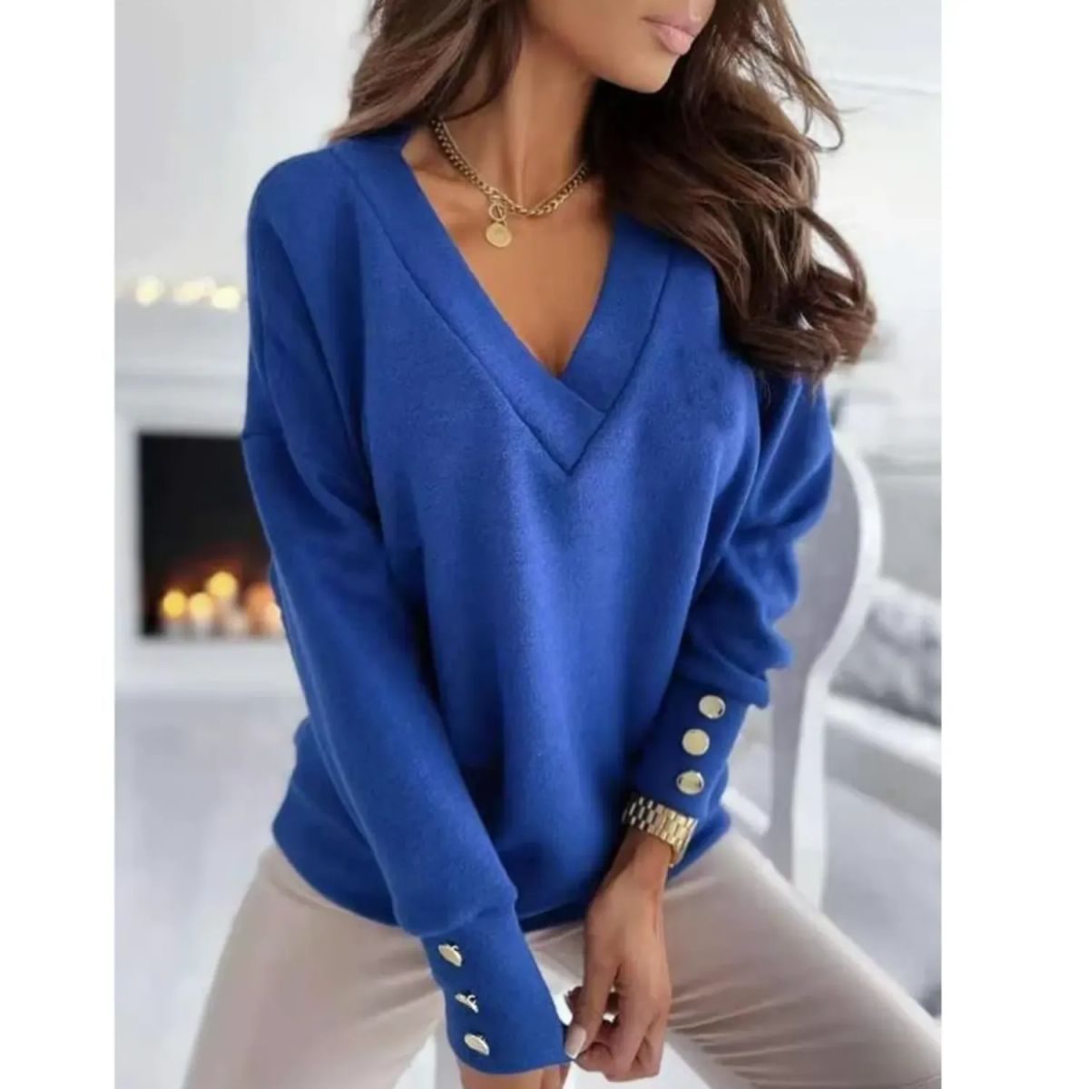 TIOZONEY - Cárdigan Mujer - Azul