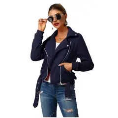 TIOZONEY - Chaqueta corta con solapa de mujer - Azul