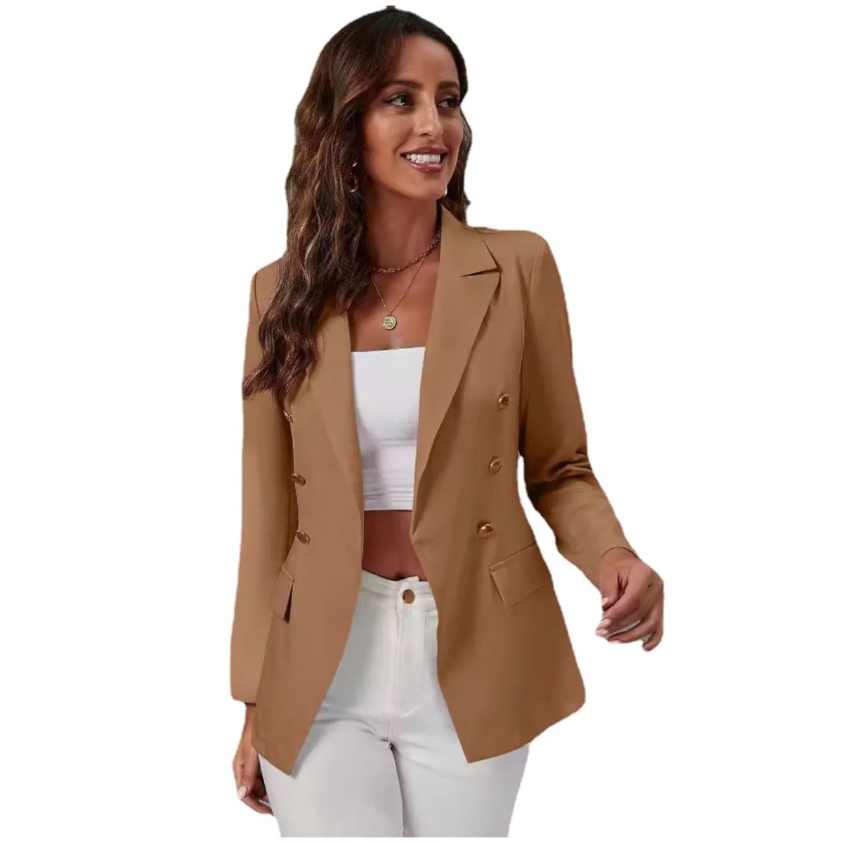 TIOZONEY - Blazer para Mujer - Marrón