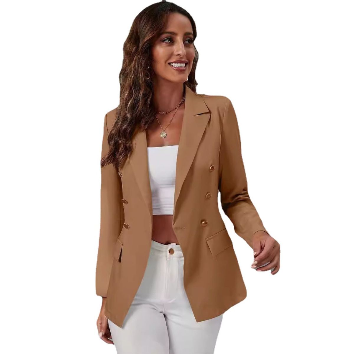 TIOZONEY - Blazer para Mujer - Marrón