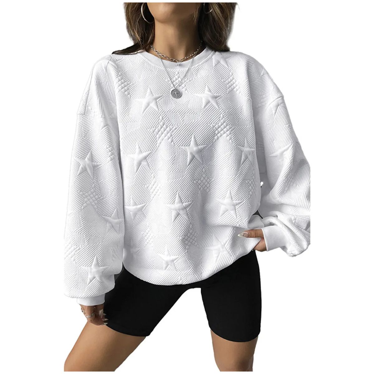 TIOZONEY - Pullover de cuello redondo suelto para mujeres - Blanco