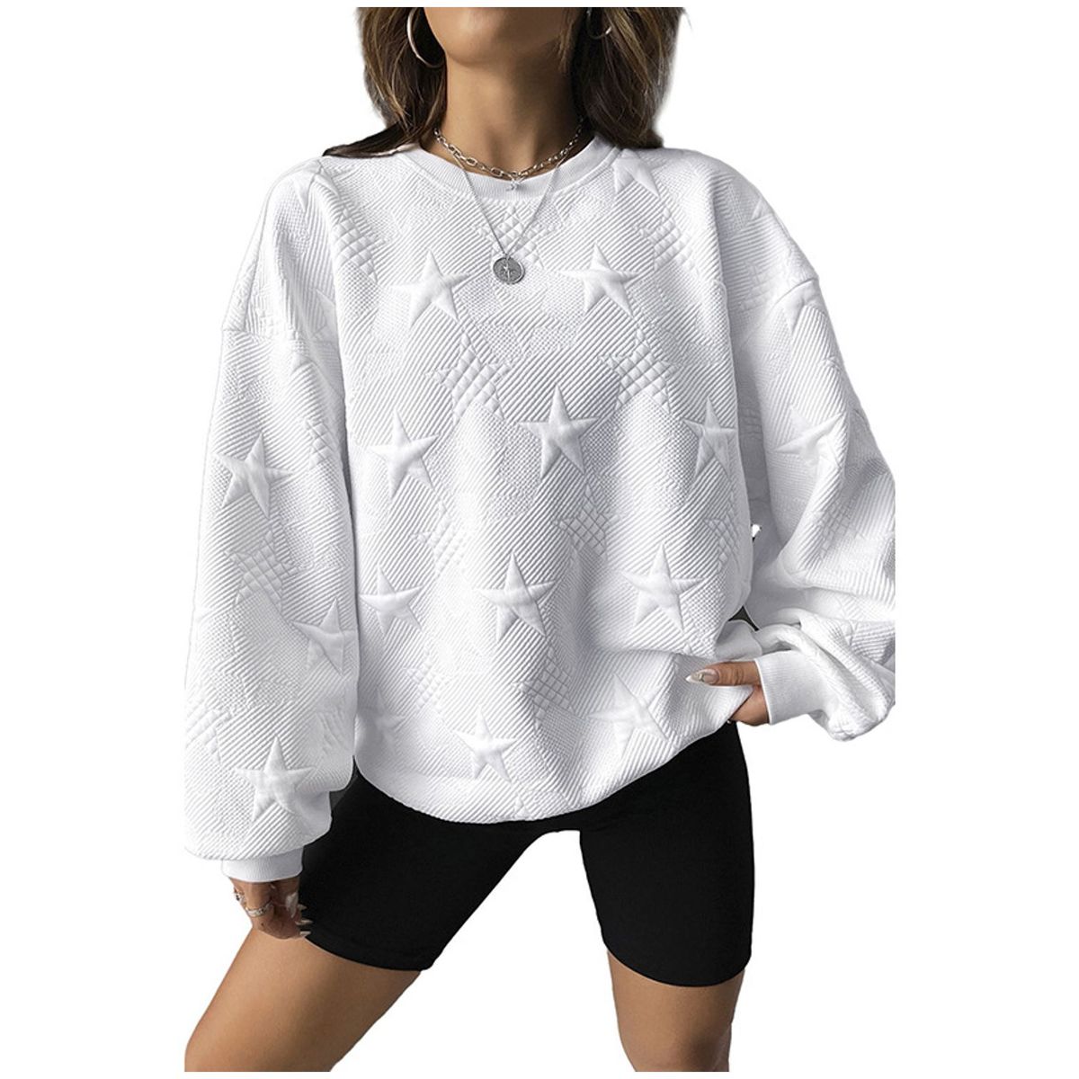 TIOZONEY - Pullover de cuello redondo suelto para mujeres - Blanco