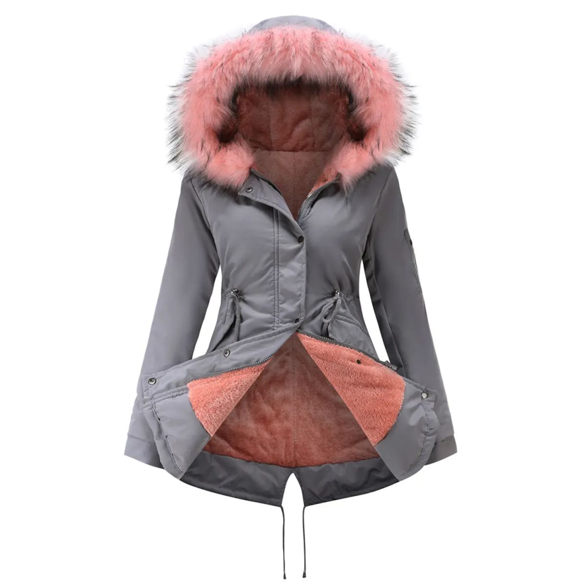 TIOZONEY - Abrigo de invierno con gorro para mujer - Gris