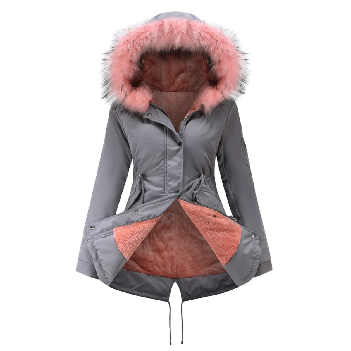 TIOZONEY - Abrigo de invierno con gorro para mujer - Gris