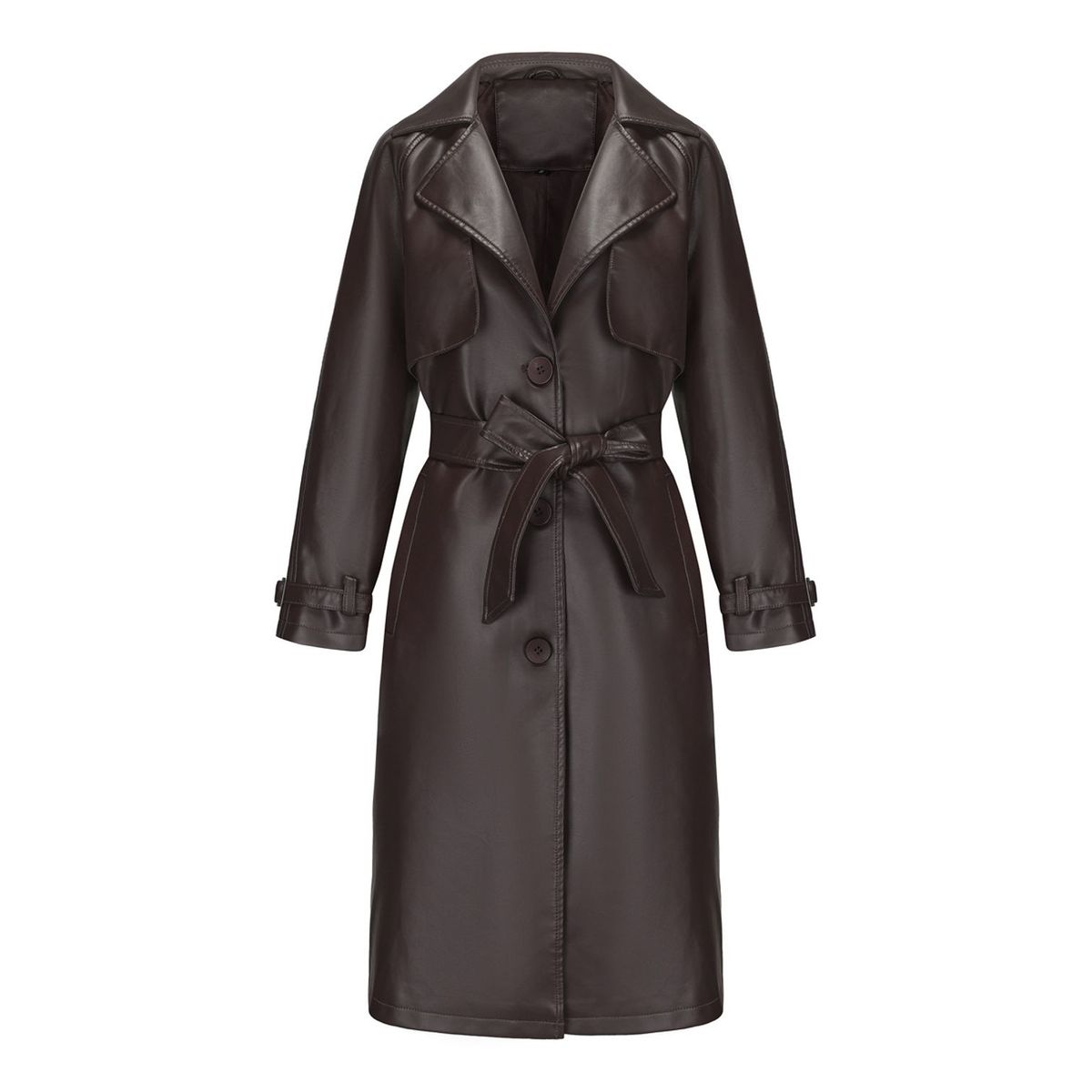 TIOZONEY - Chaqueta de PU para mujer con cinturón