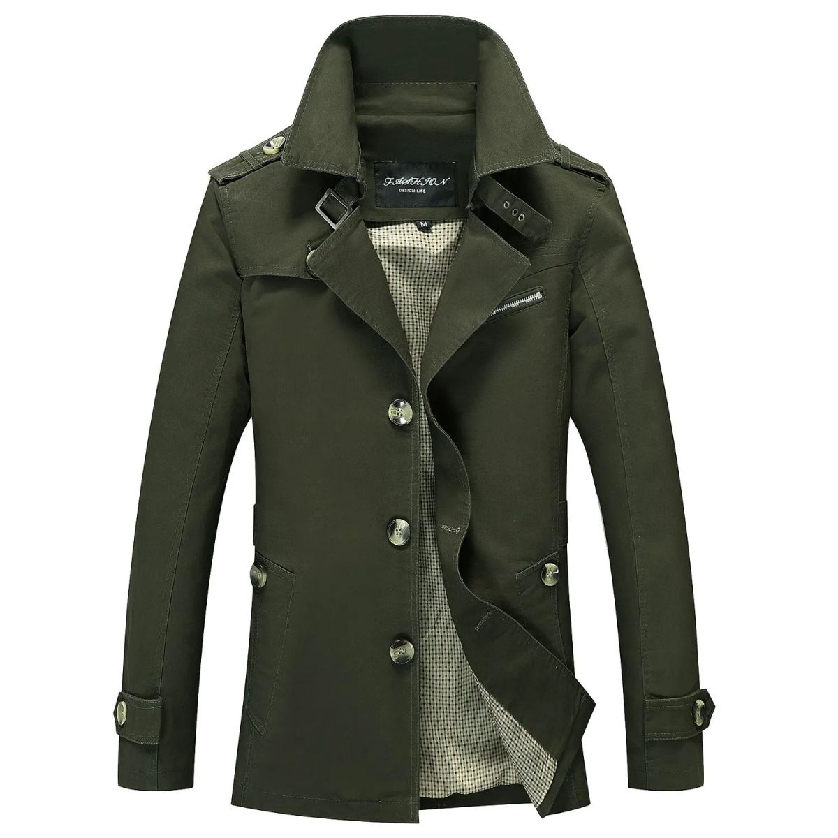 TIOZONEY - Gabardina corta para hombres - Verde