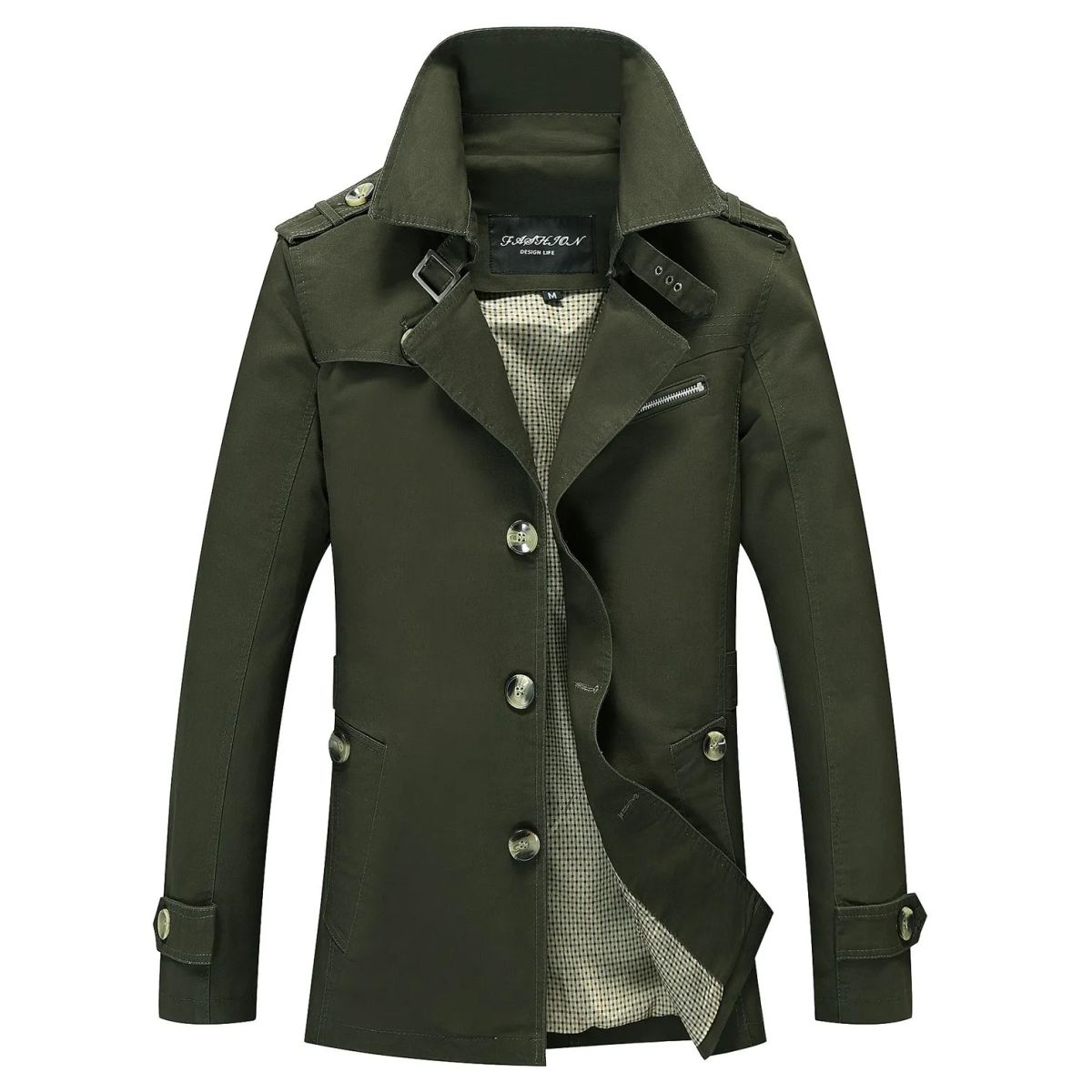 TIOZONEY - Gabardina corta para hombres - Verde