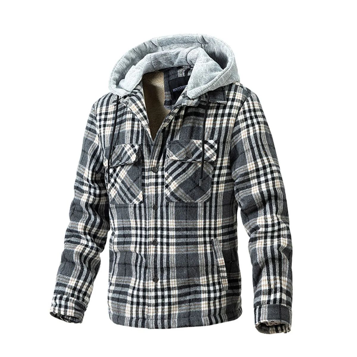 TIOZONEY - Chaqueta a cuadros con gorro para hombre