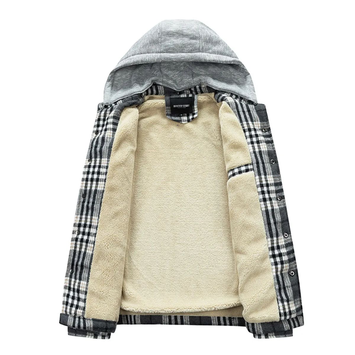TIOZONEY - Chaqueta a cuadros con gorro para hombre