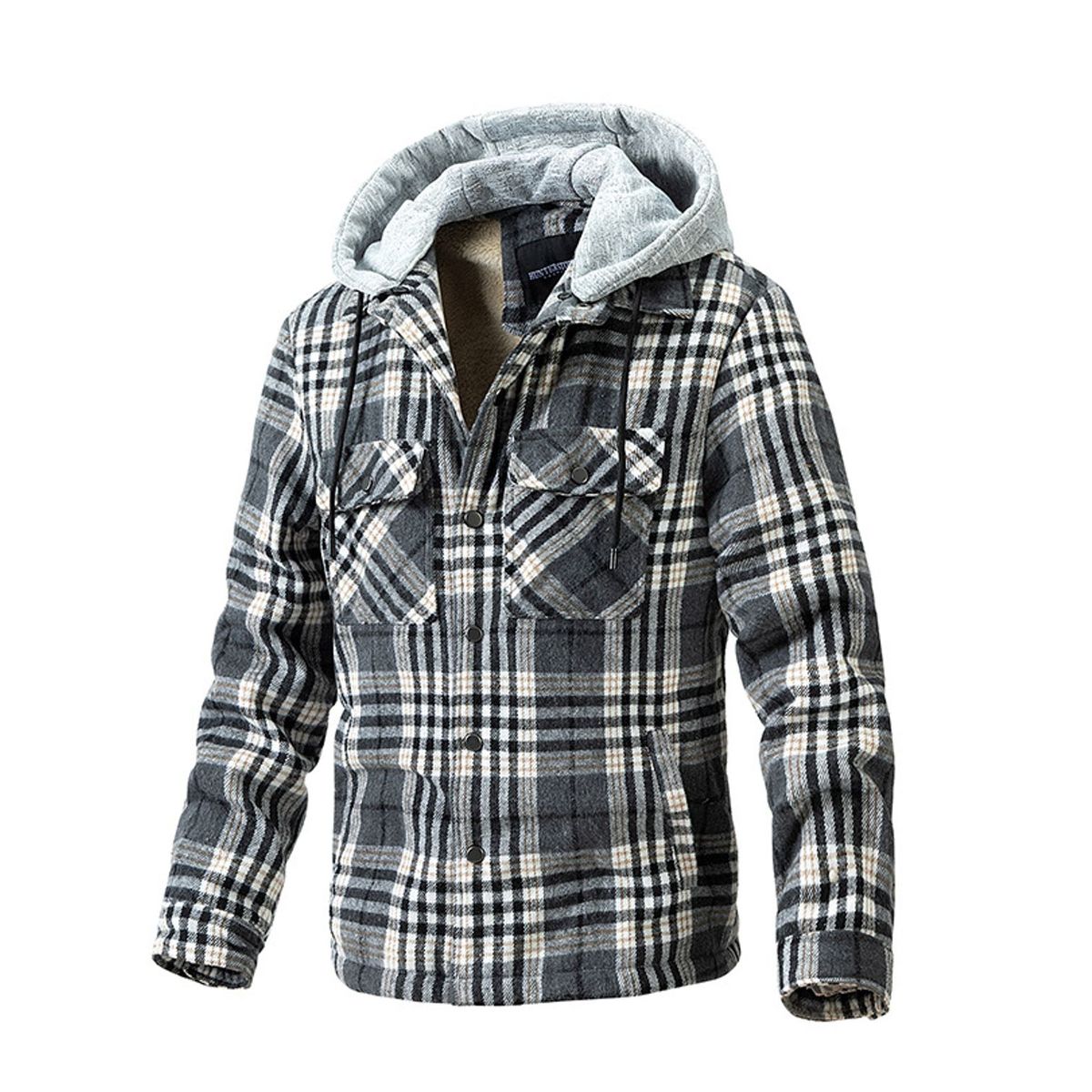 TIOZONEY - Chaqueta a cuadros con gorro para hombre