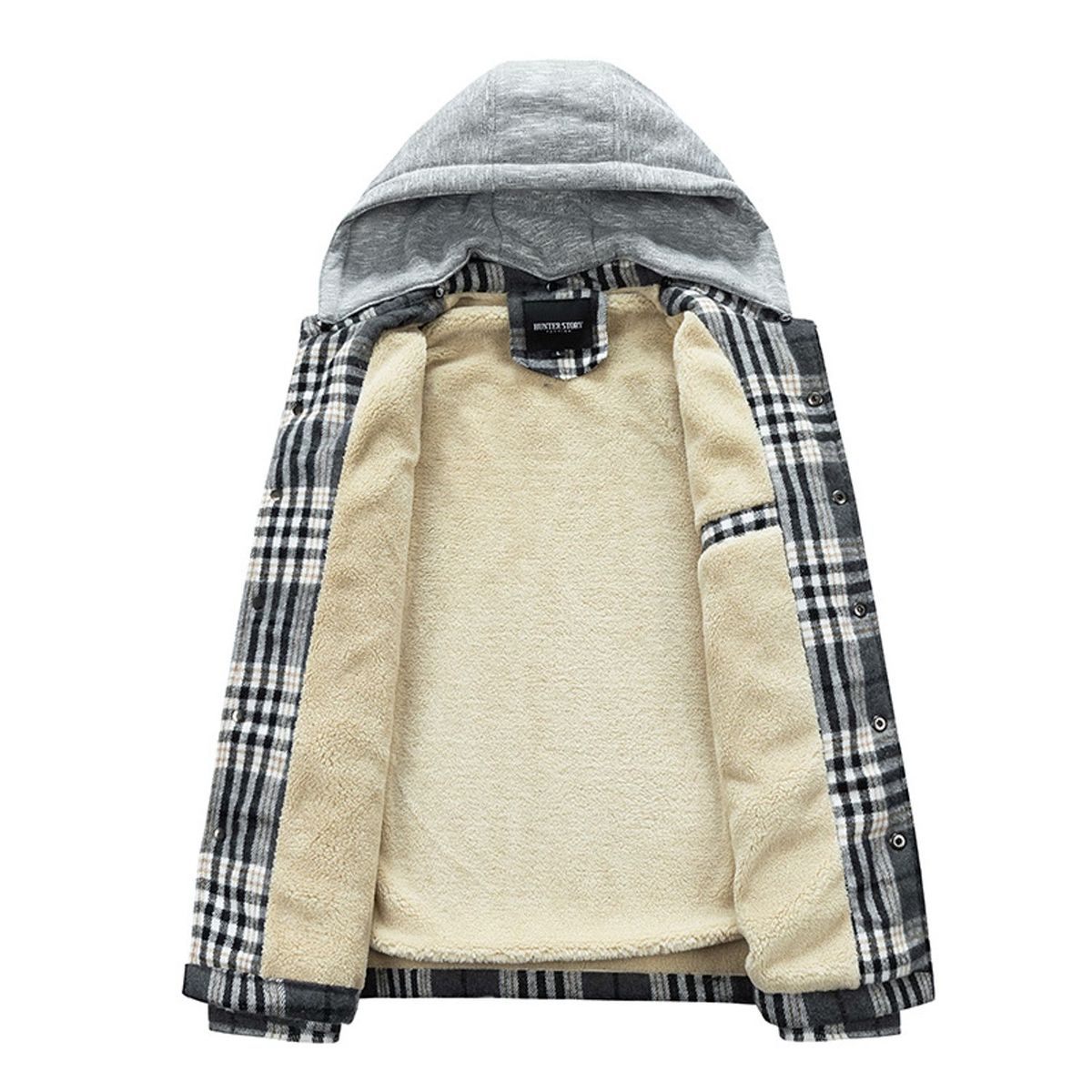 TIOZONEY - Chaqueta a cuadros con gorro para hombre