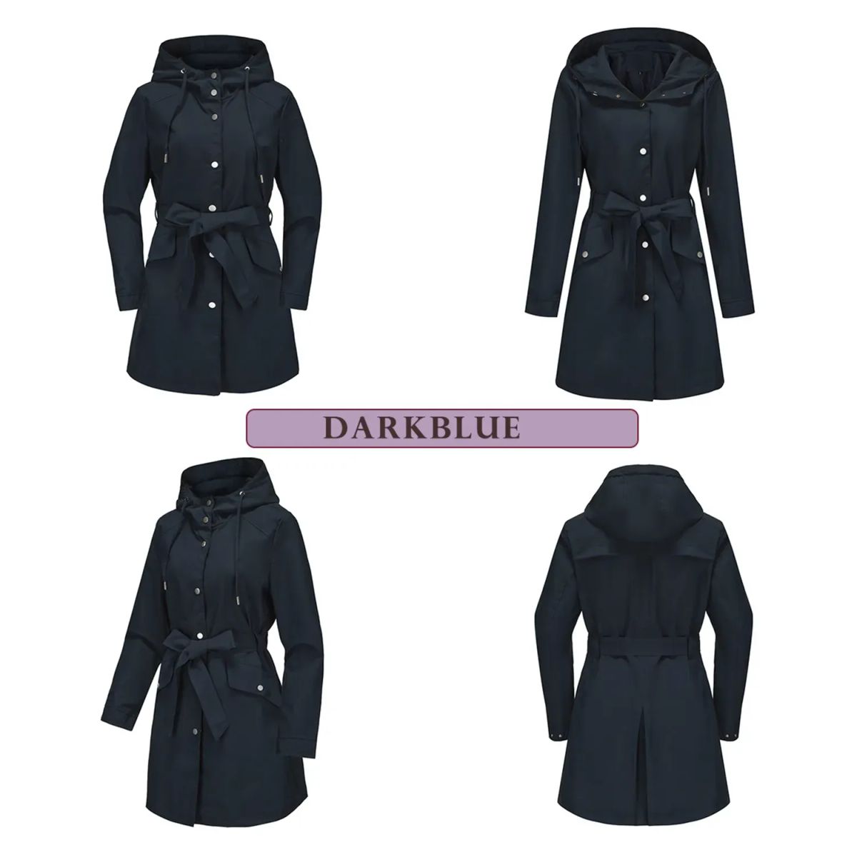 TIOZONEY - Chaqueta impermeable con capucha y cinturón-Azul
