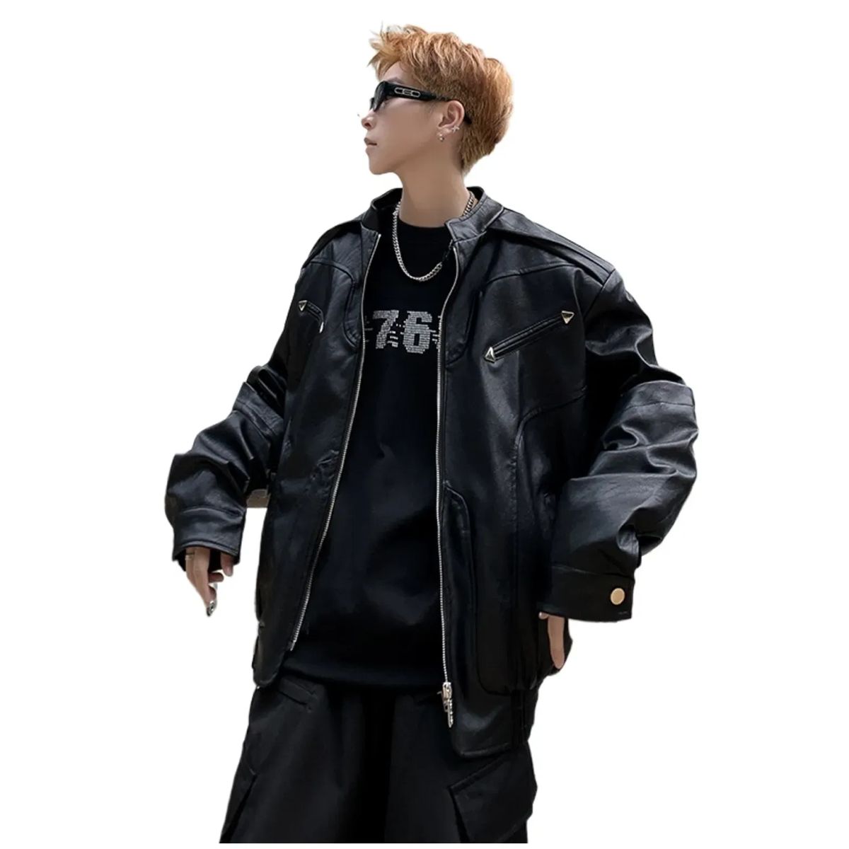 TIOZONEY - Chaqueta de PU para locomotoras cortas - Negro
