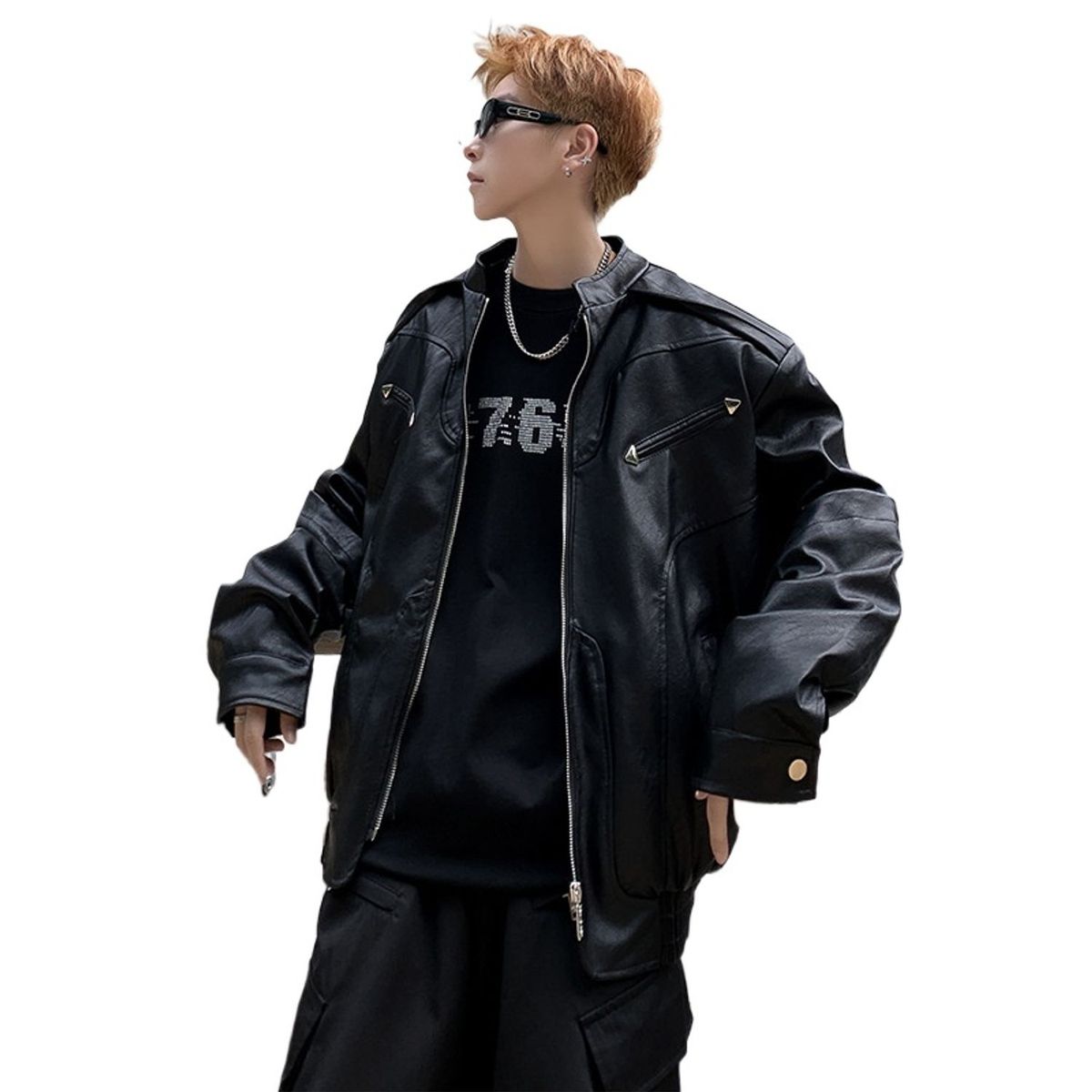 TIOZONEY - Chaqueta de PU para locomotoras cortas - Negro