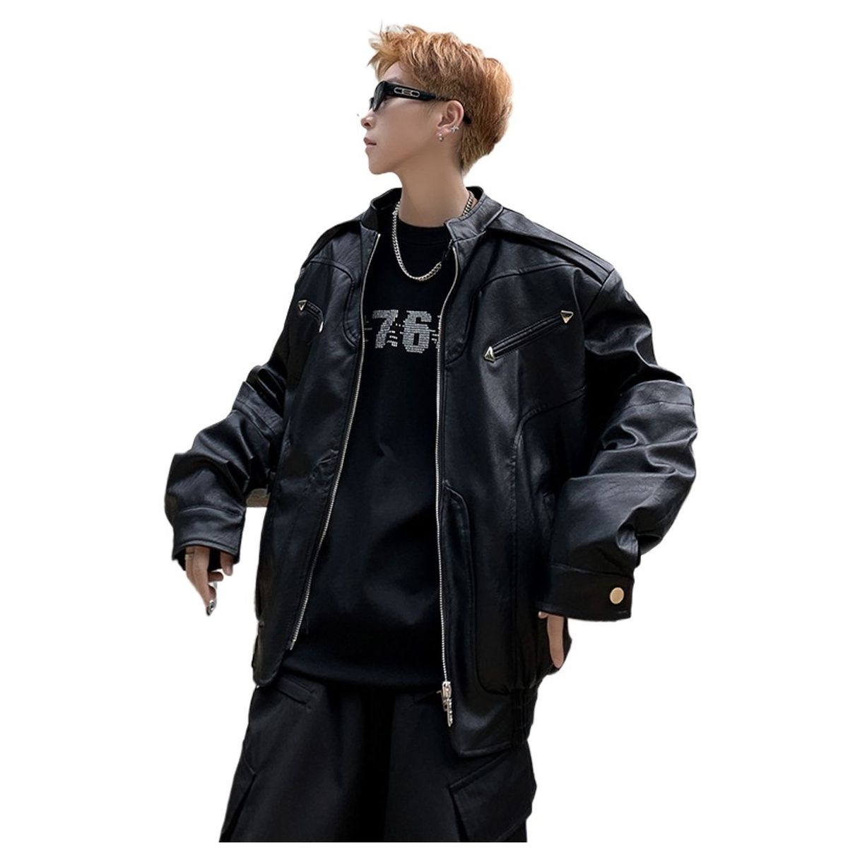 TIOZONEY - Chaqueta de PU para locomotoras cortas - Negro