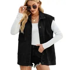 TIOZONEY - Chaqueta Jeans sin mangas Mujer - Negro