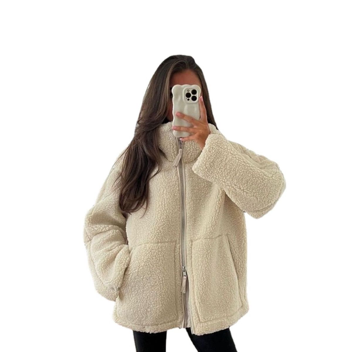 TIOZONEY - Chaqueta con cierre y cuello alto mujer - Crema
