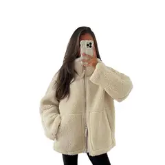 TIOZONEY - Chaqueta con cierre y cuello alto mujer - Crema