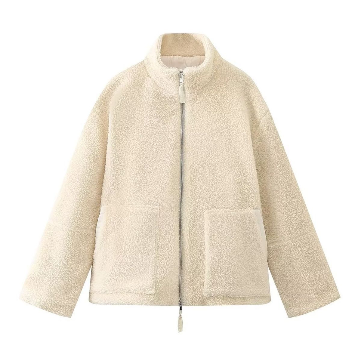 TIOZONEY - Chaqueta con cierre y cuello alto mujer - Crema