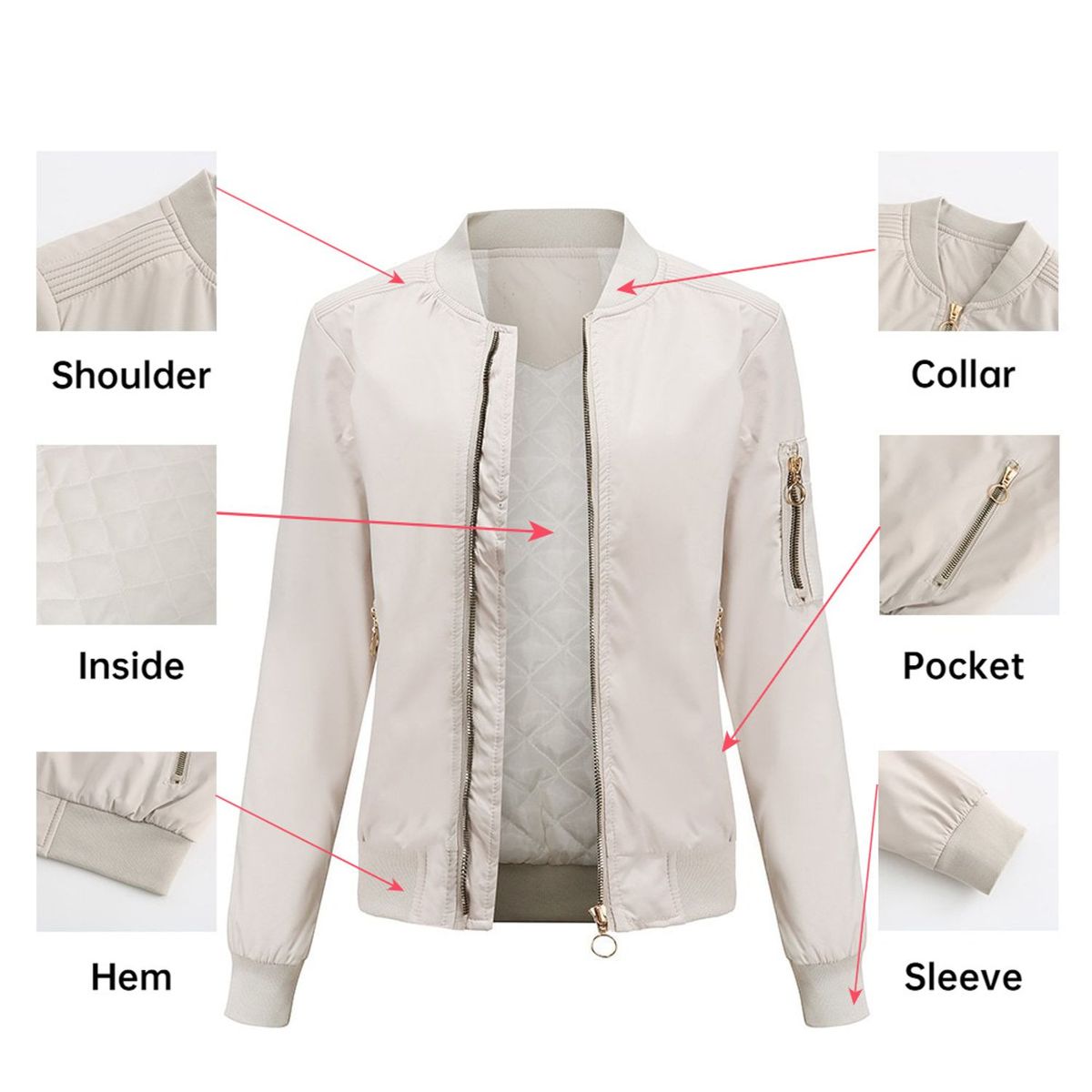 TIOZONEY - Chaqueta Mujer Casual Delgada con cierre - Blanco