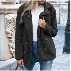 TIOZONEY - Chaqueta de felpa para mujer- Negro