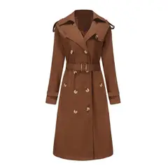 TIOZONEY - Abrigo largo tipo gabardina para mujer - Café