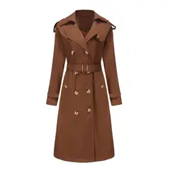 TIOZONEY - Abrigo largo tipo gabardina para mujer - Café