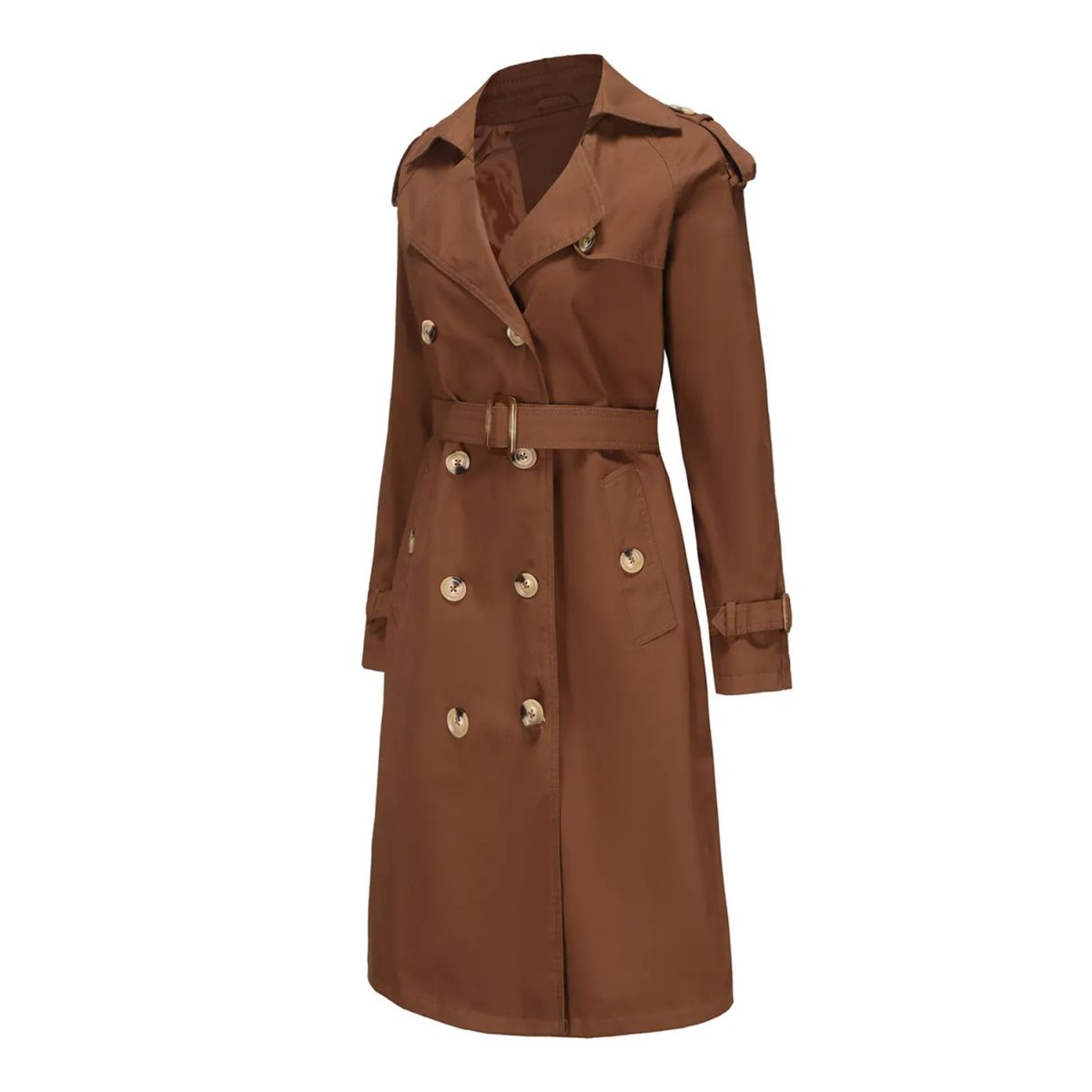 TIOZONEY - Abrigo largo tipo gabardina para mujer - Café