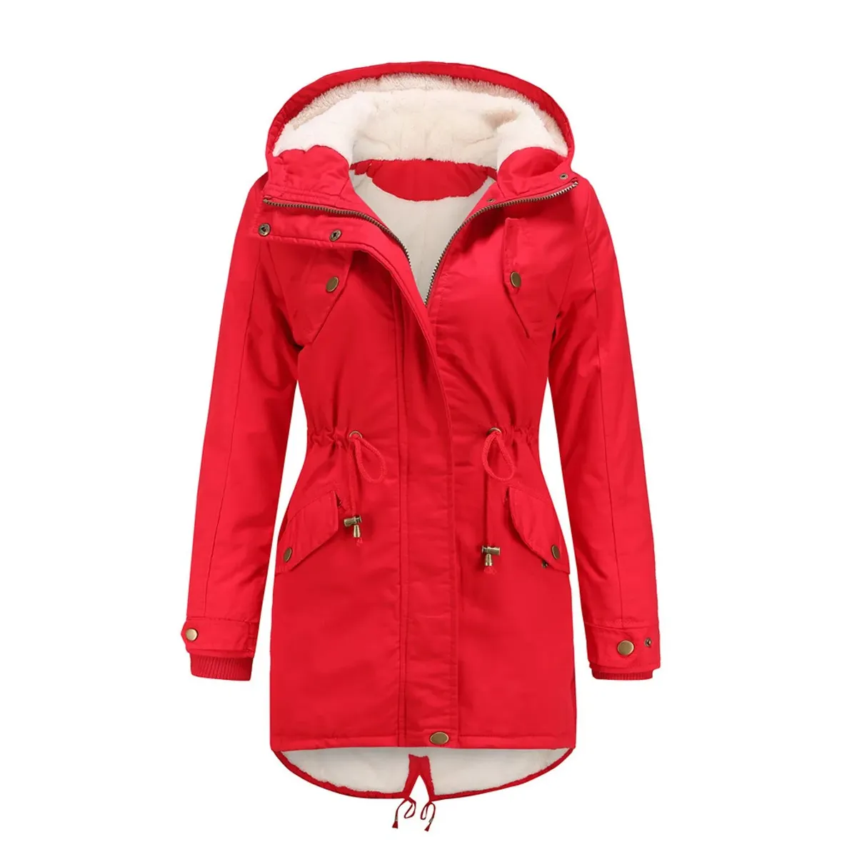 TIOZONEY - Abrigo chiporro con gorro para mujer - Rojo