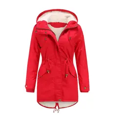TIOZONEY - Abrigo chiporro con gorro para mujer - Rojo