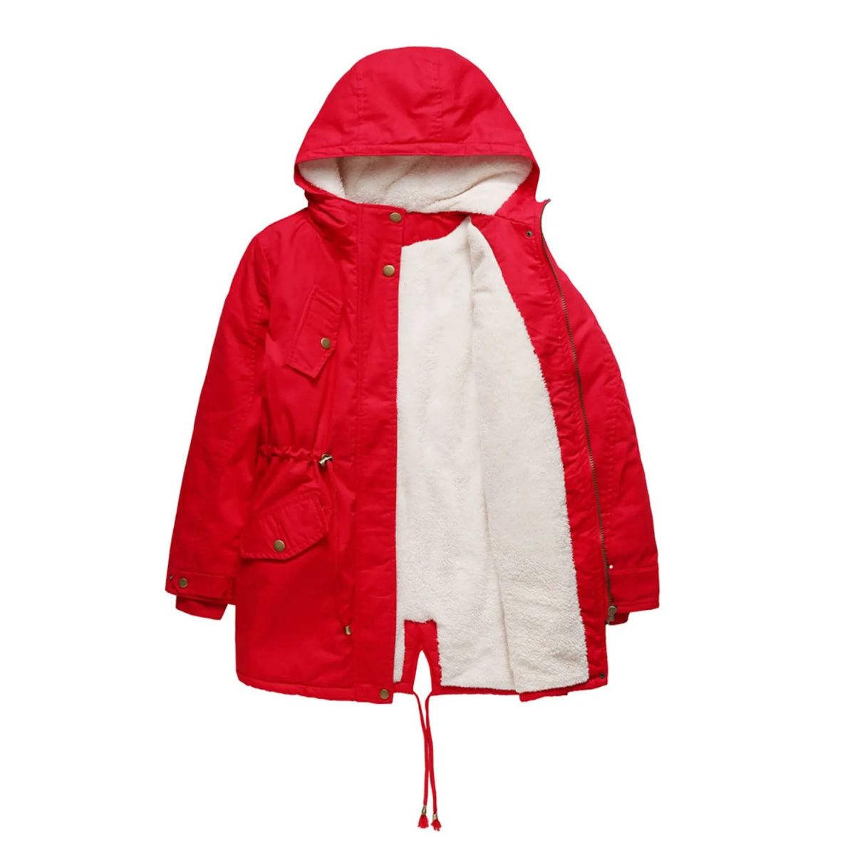 TIOZONEY - Abrigo chiporro con gorro para mujer - Rojo