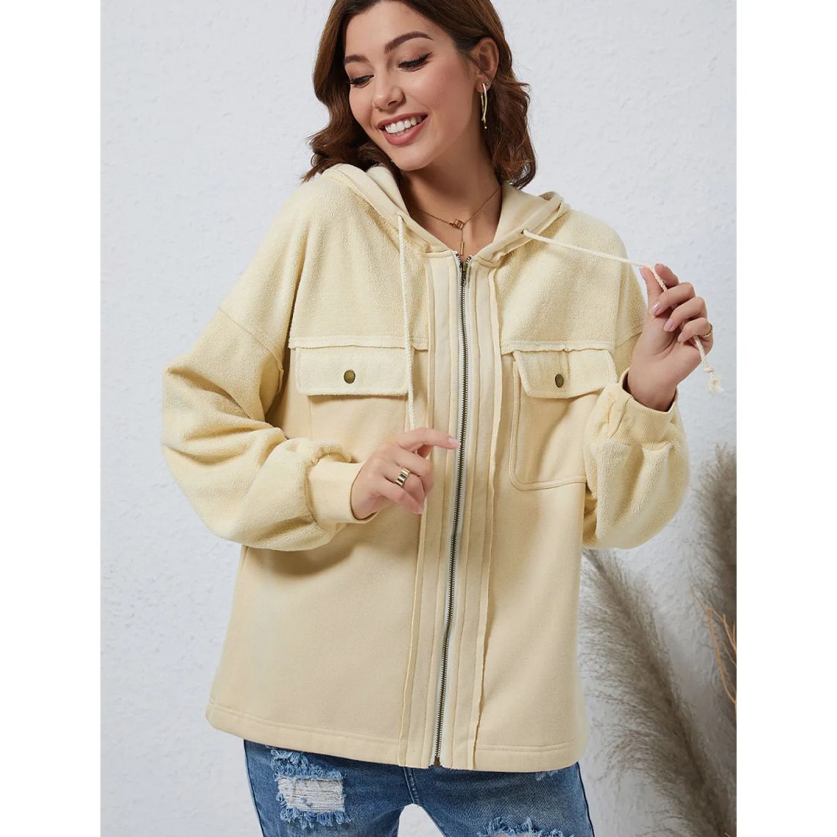 TIOZONEY - Chaqueta con capucha de peluche - Rosado