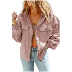 TIOZONEY - Chaqueta con capucha de peluche - Rosado