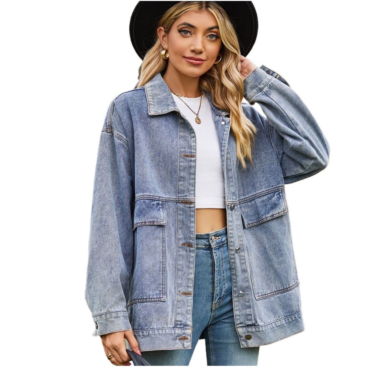 TIOZONEY - Chaqueta de Jeans Mujer -Azul