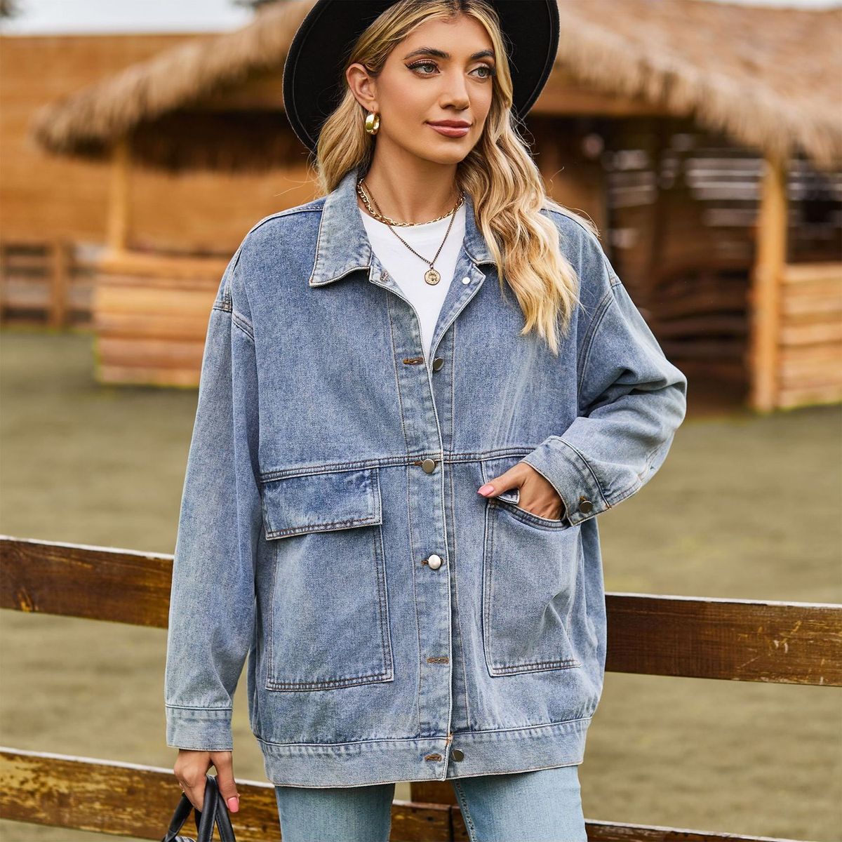 TIOZONEY - Chaqueta de Jeans Mujer -Azul