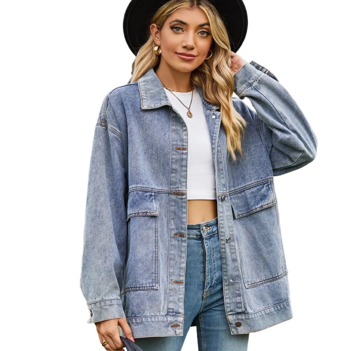 TIOZONEY - Chaqueta de Jeans Mujer -Azul