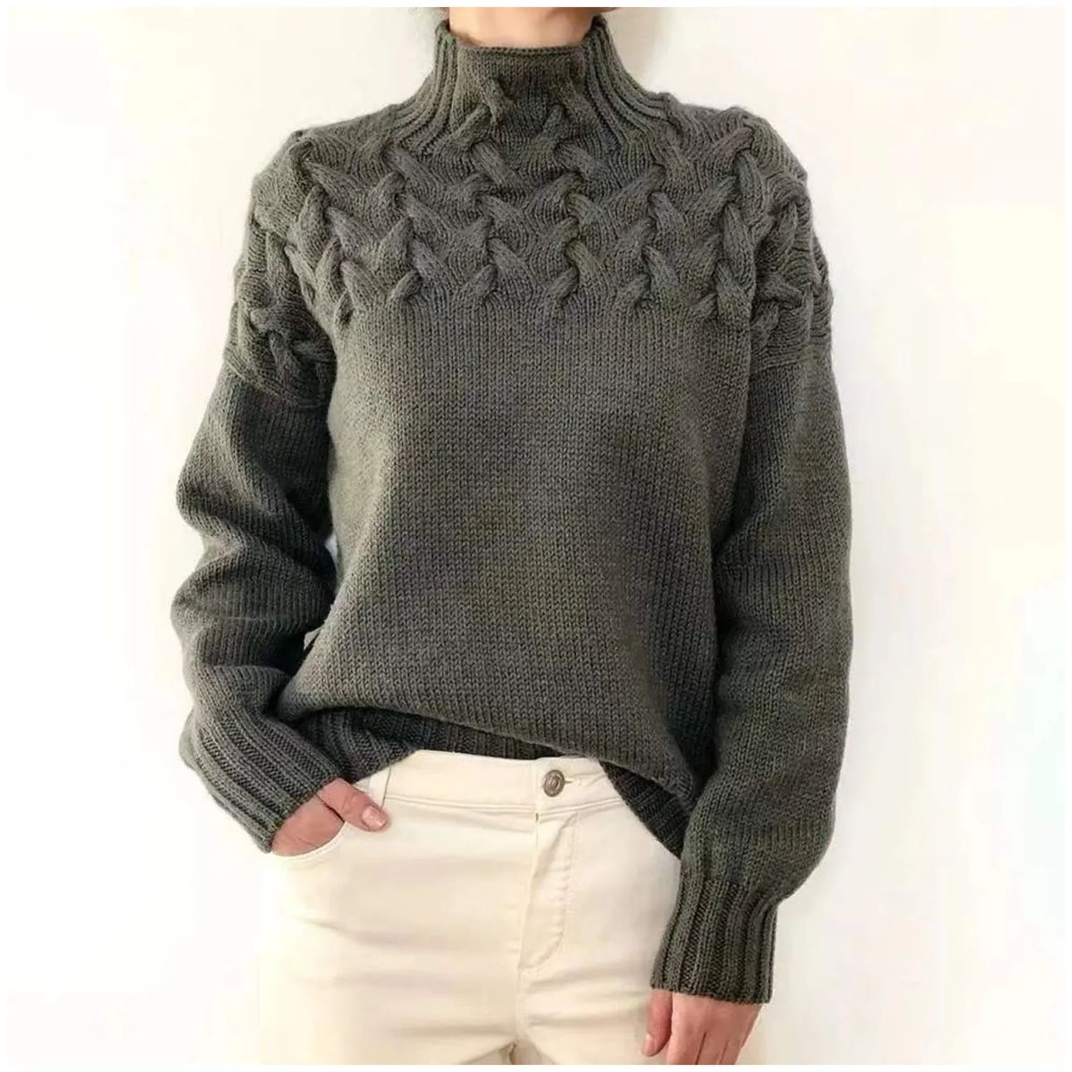 TIOZONEY - Sweater Cuello de Cuello Alto Mujer