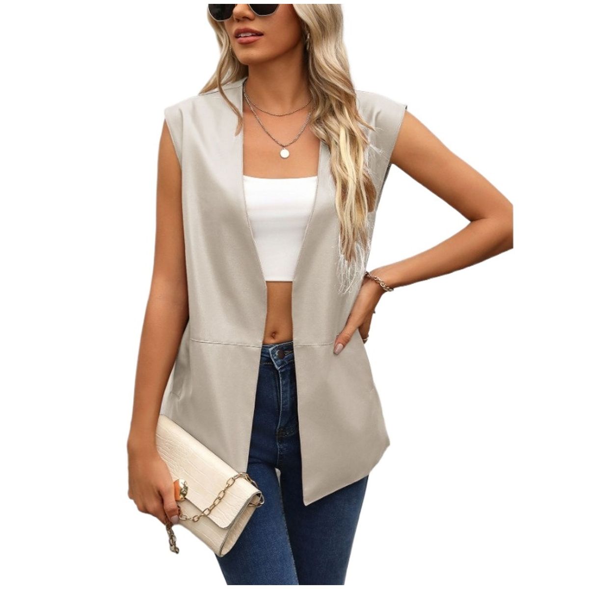 TIOZONEY - Chaleco de mujer sin mangas Chaqueta de PU