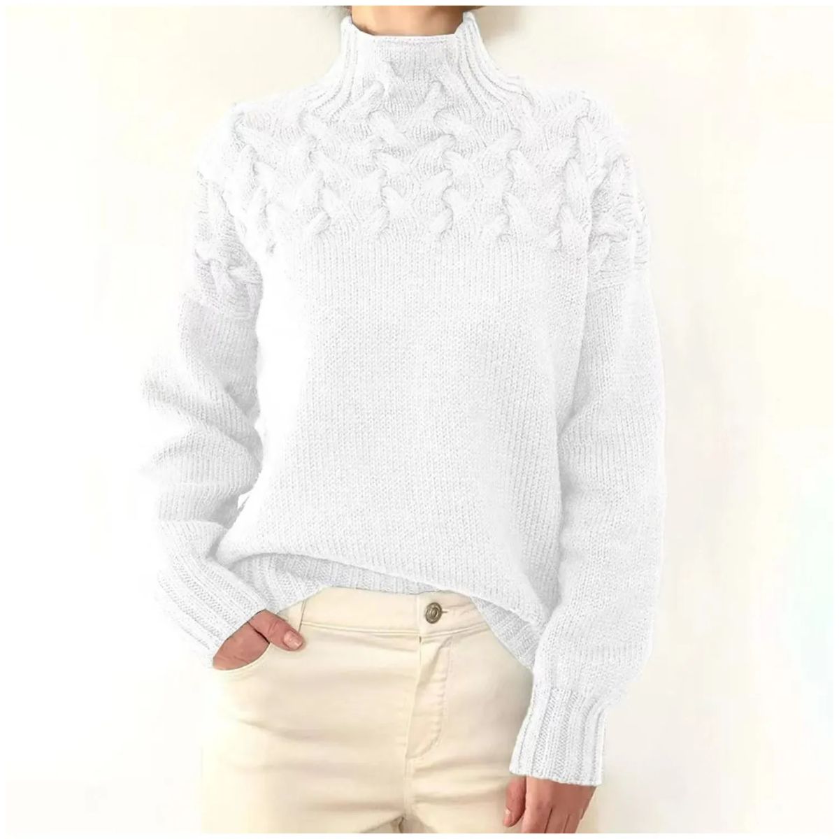 TIOZONEY - Sweater Cuello de Cuello Alto Mujer