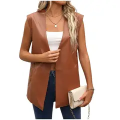 TIOZONEY - Chaleco de mujer sin mangas Chaqueta de PU