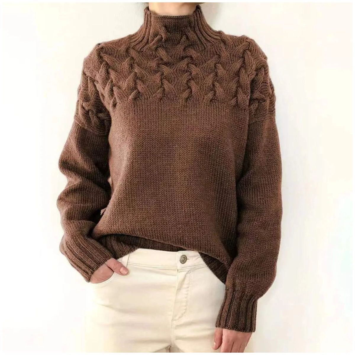 TIOZONEY - Sweater Cuello de Cuello Alto Mujer