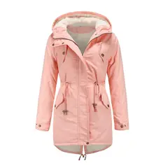 TIOZONEY - Abrigo chiporro con gorro para mujer - Rosado