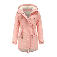 TIOZONEY - Abrigo chiporro con gorro para mujer - Rosado