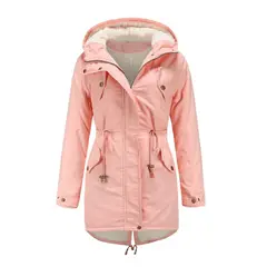TIOZONEY - Abrigo chiporro con gorro para mujer - Rosado