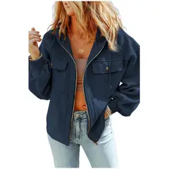 TIOZONEY - Chaqueta con capucha de peluche - Azul