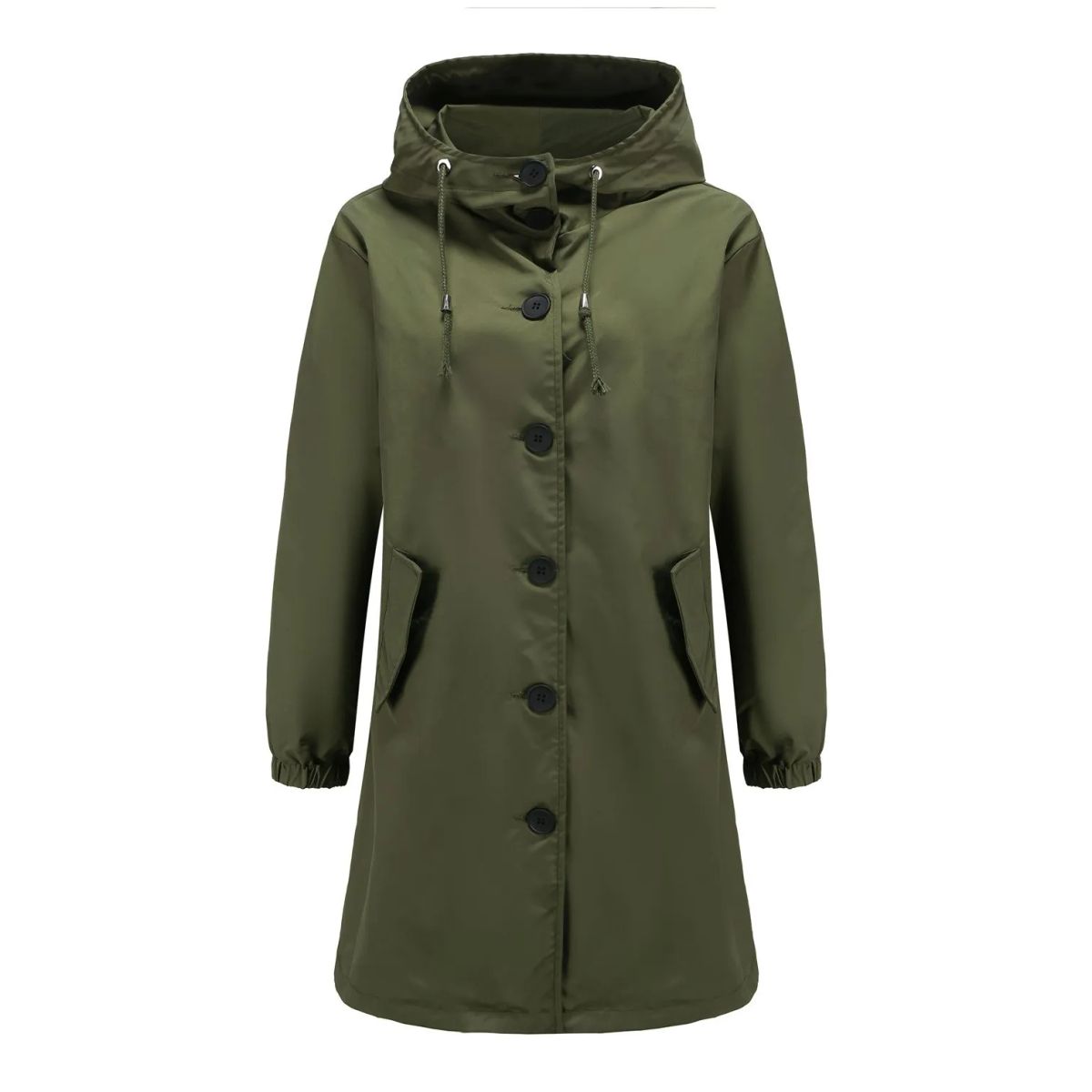 TIOZONEY - Cortavientos largo impermeable con gorro - Verde