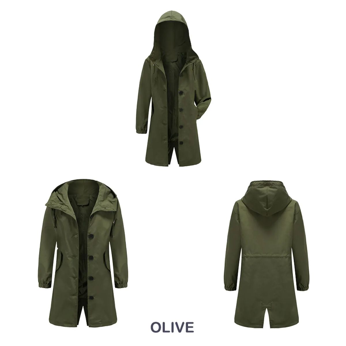 TIOZONEY - Cortavientos largo impermeable con gorro - Verde